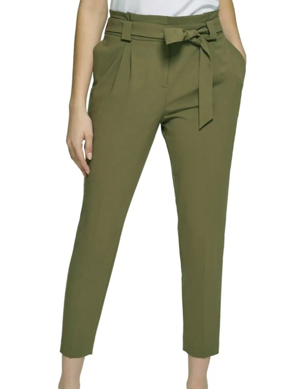 NWT CK PETITE Cropped Tie Front Pants Olive Green - RUNS SMALL | FREE SHIPPING